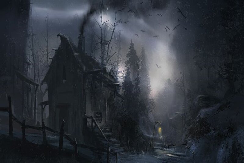 Abandoned House in Forest — Gray, Dark, Eerie