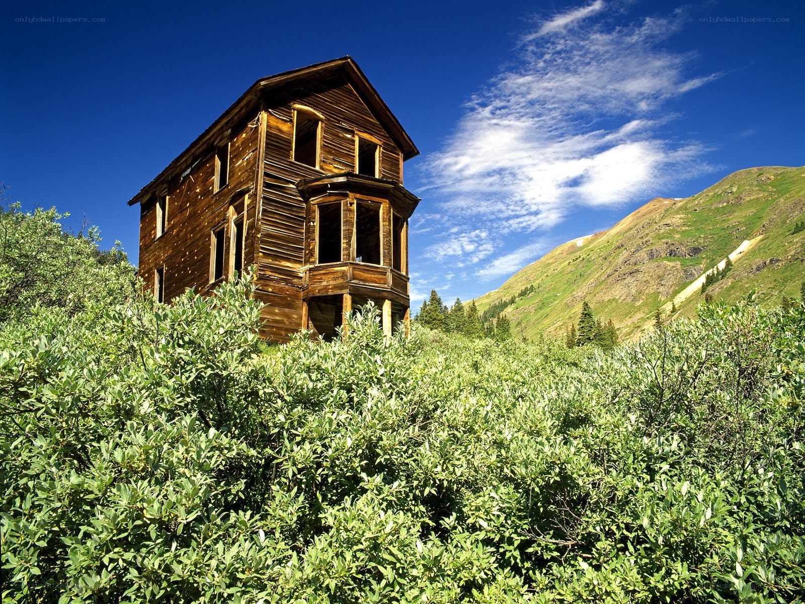 Abandoned house in mountain valley