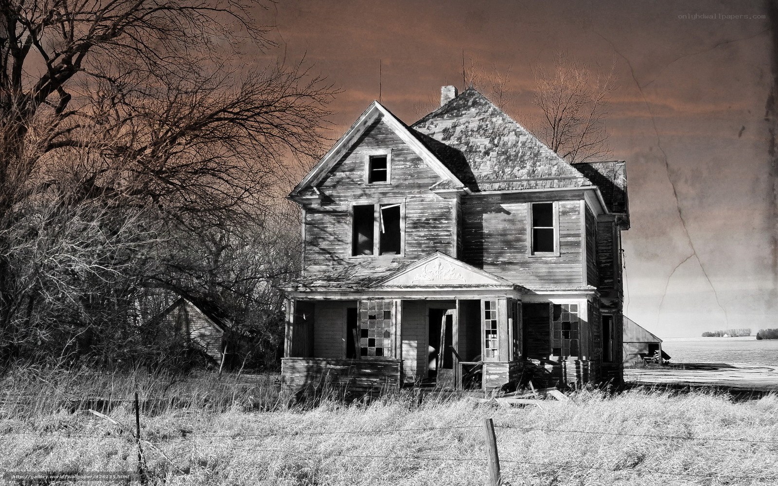 Abandoned house in rural landscape