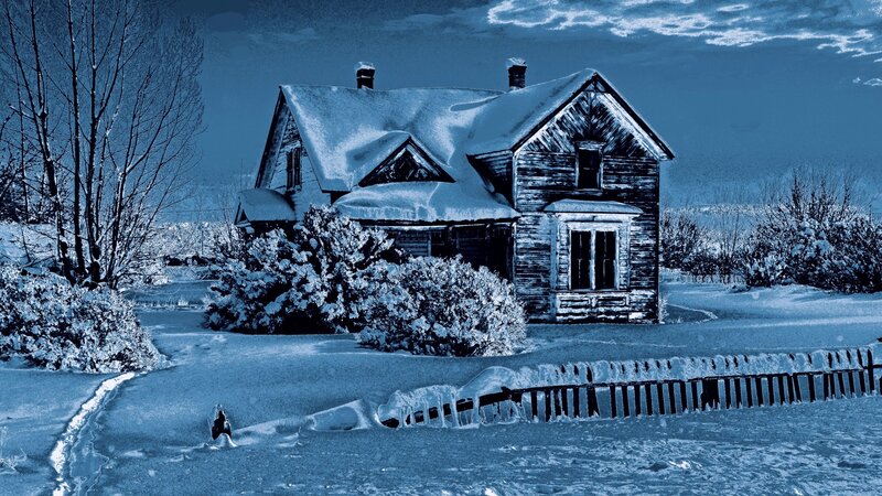 Abandoned House in Snow — Blue, Cold