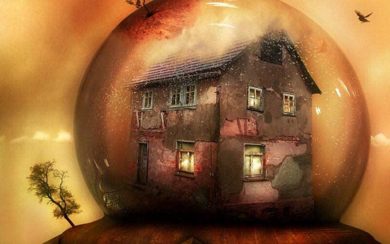 Abandoned House in Snow Globe — Brown