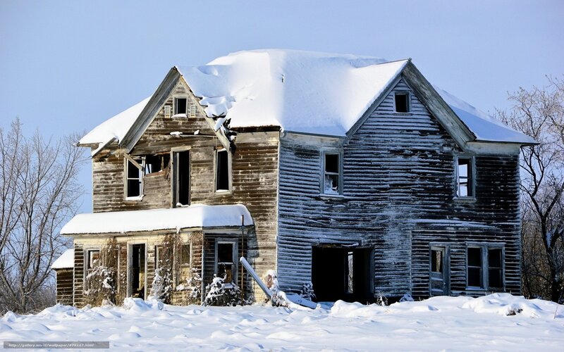 Abandoned House in Snow — White, Desolate, Winter, Photograph