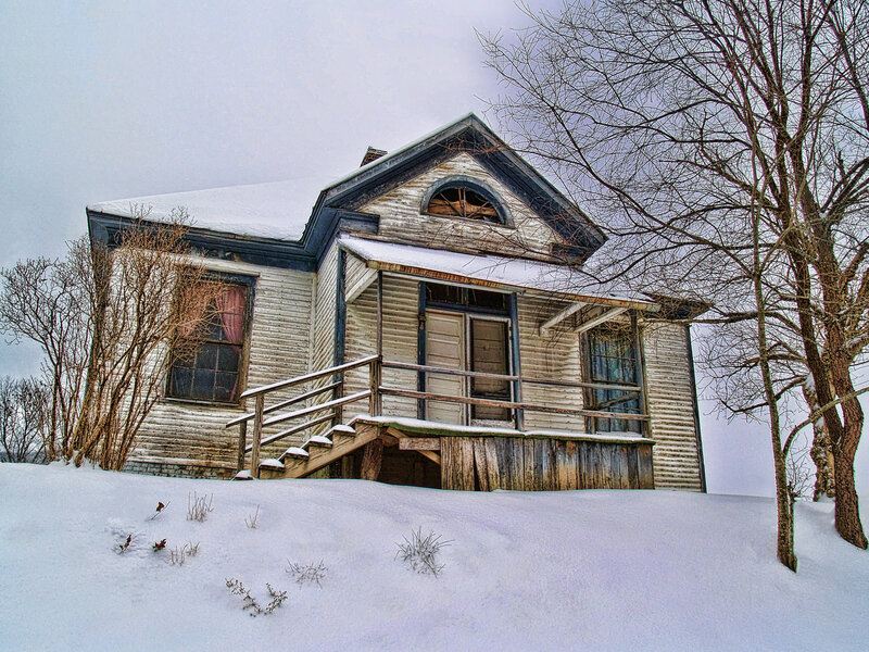Abandoned House in Snow — White