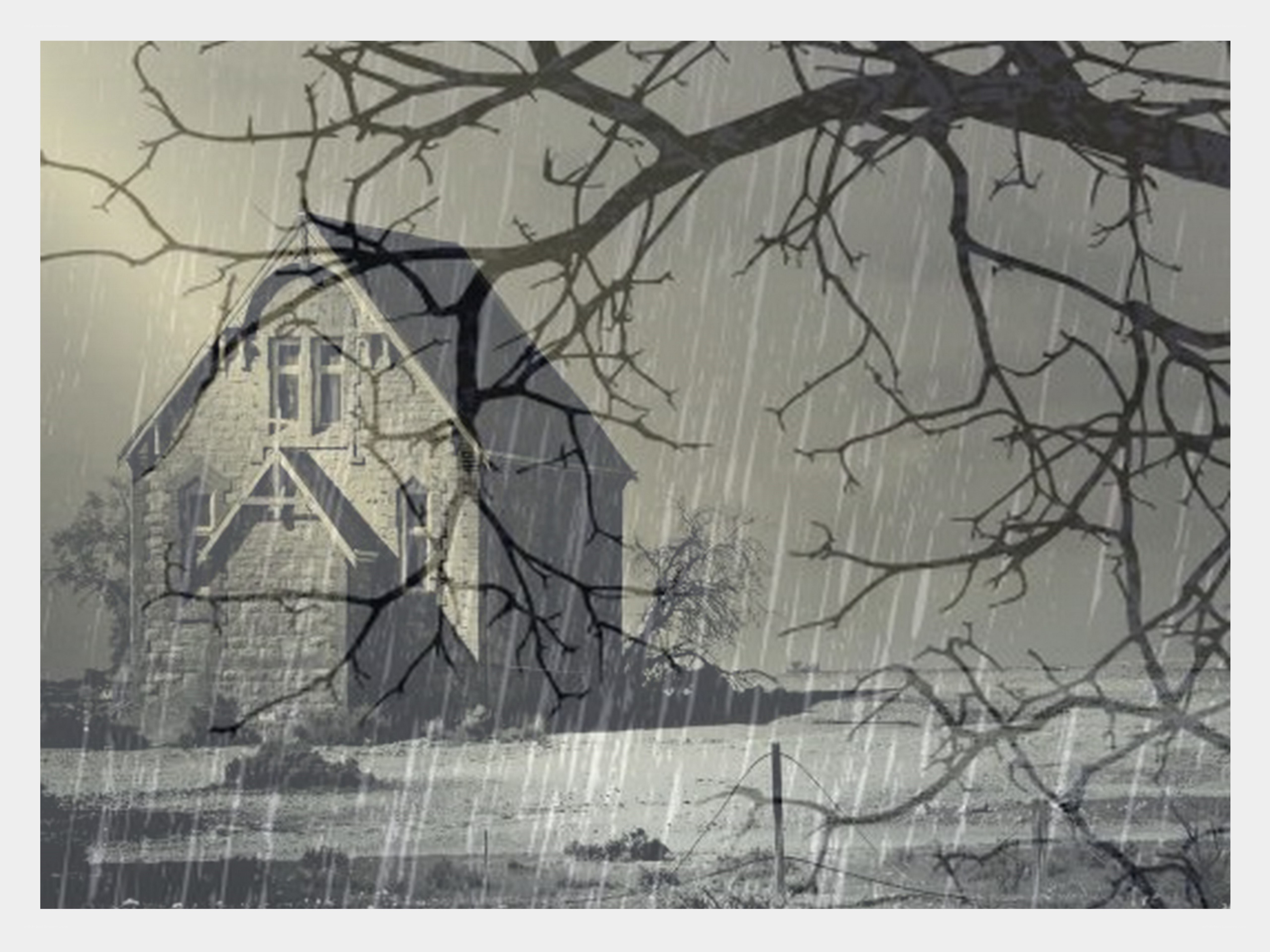 abandoned house in storm