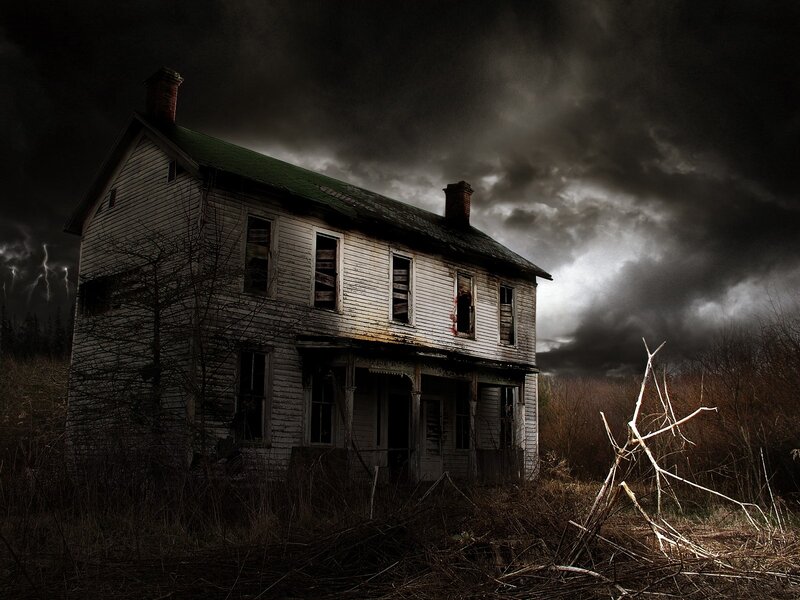Abandoned House in Storm — Black