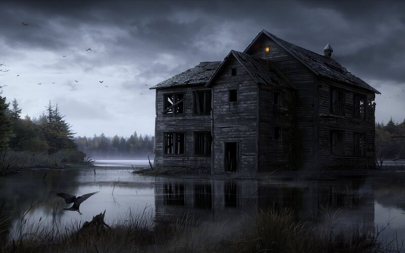 Abandoned House in Swamp — Gray