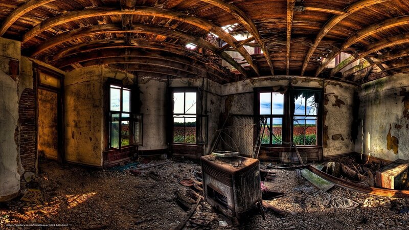 Abandoned House Interior — Brown, Dramatic, Afternoon, Photograph