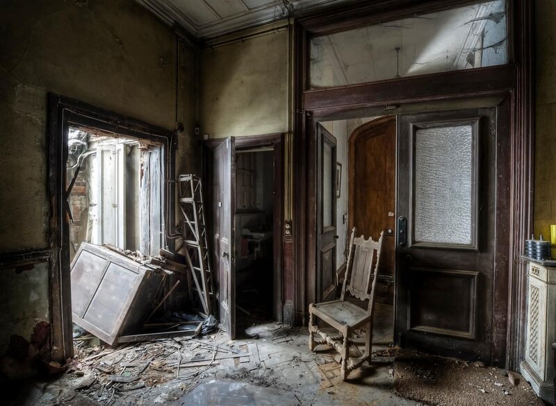 Abandoned House Interior — Brown, Dramatic, Photograph, Door
