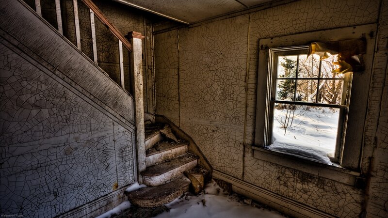 Abandoned House Interior — White, Desolate, Winter, Photograph