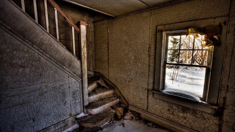 Abandoned House Interior — White, Desolate, Winter