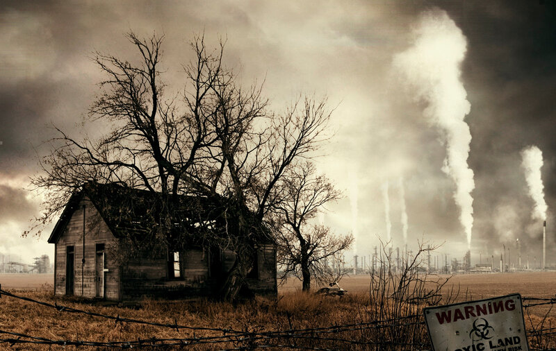 Abandoned house near industrial plant