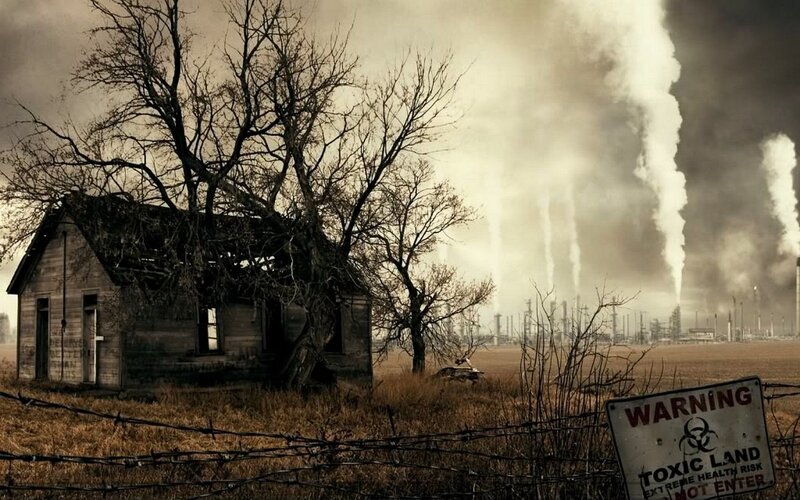 Abandoned house near toxic plant