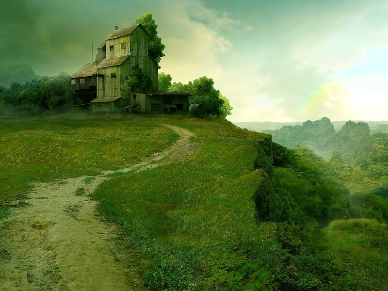 Abandoned House on Hill — Green, Serene