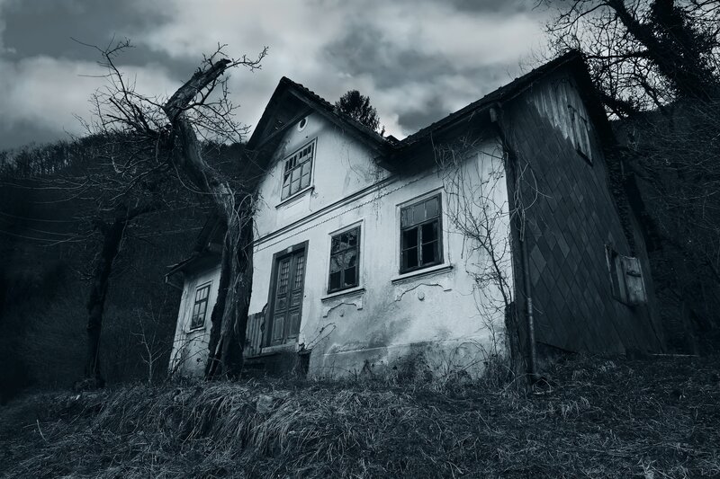 Abandoned House on Hillside — Black