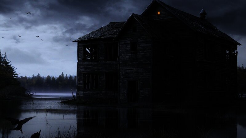 Abandoned House on Lake — Black