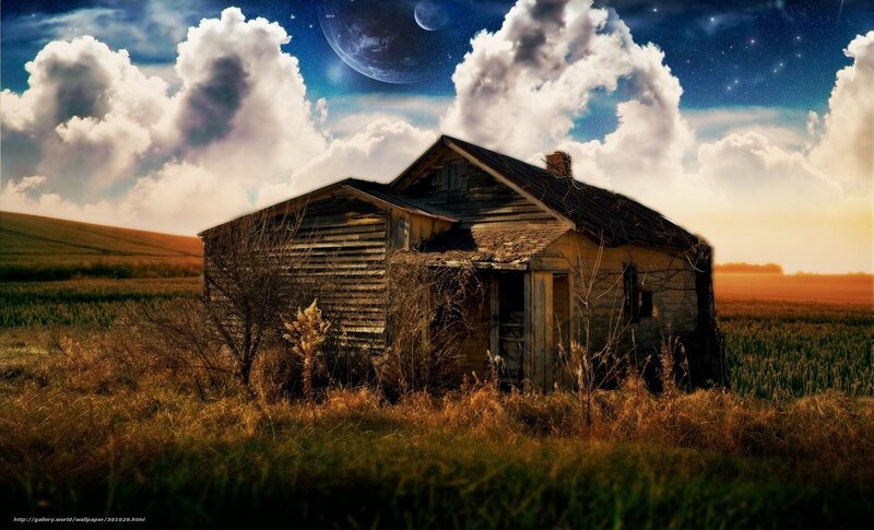 Abandoned house under alien sky
