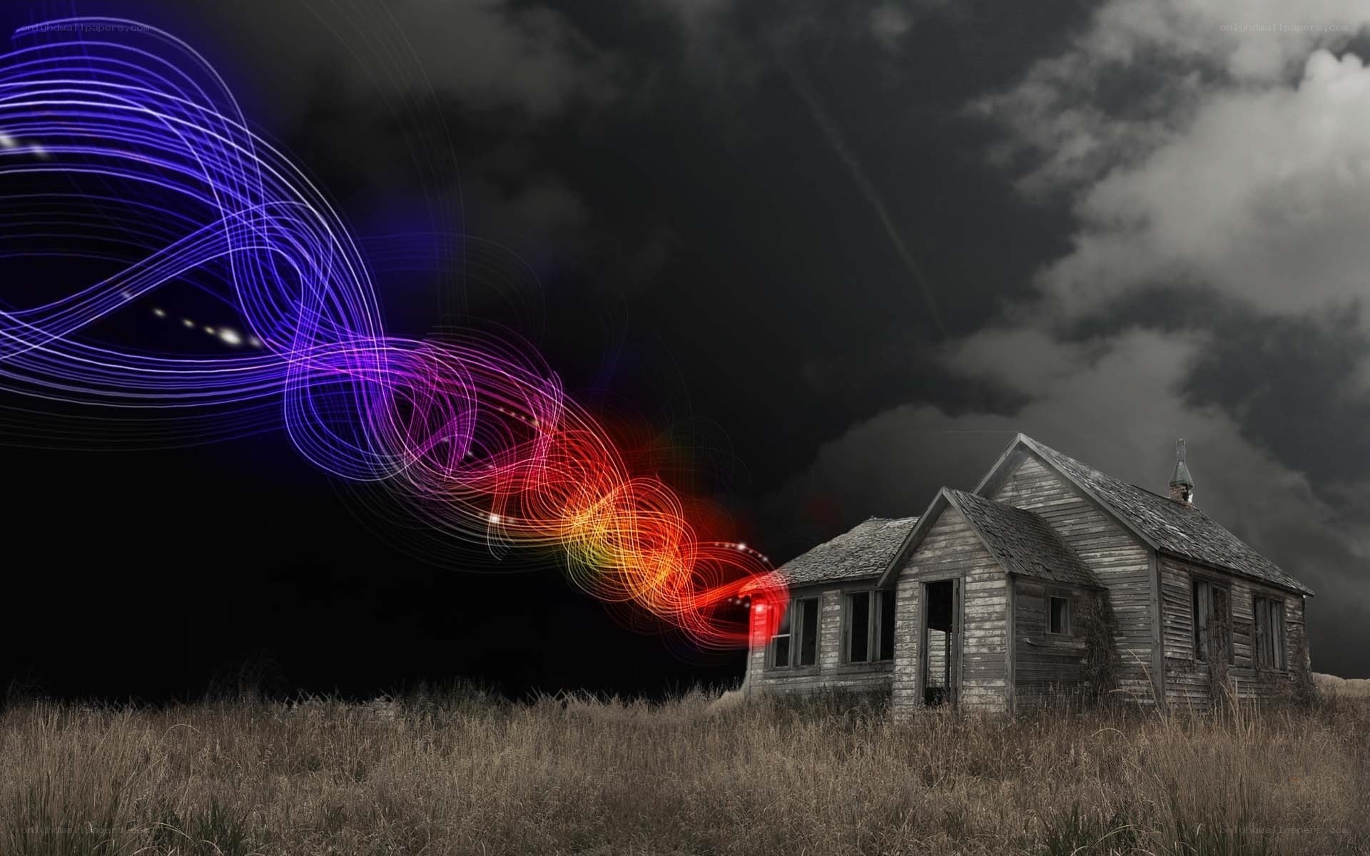abandoned house with light trails