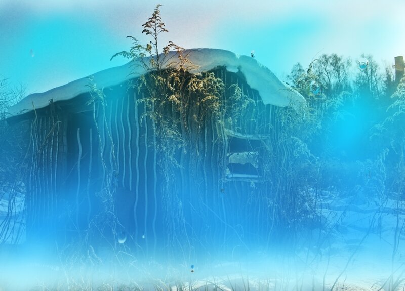 abandoned hut in winter