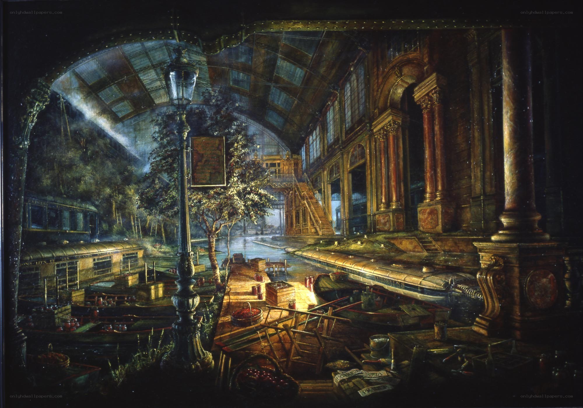 Abandoned indoor canal scene