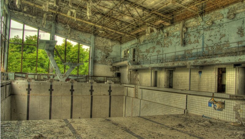 Abandoned Indoor Pool — White, Desolate, Photograph, Tiled Walls