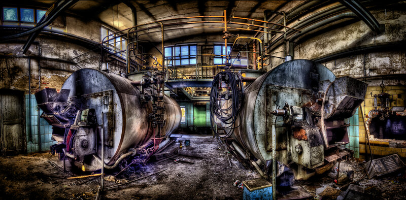 Abandoned industrial boiler room