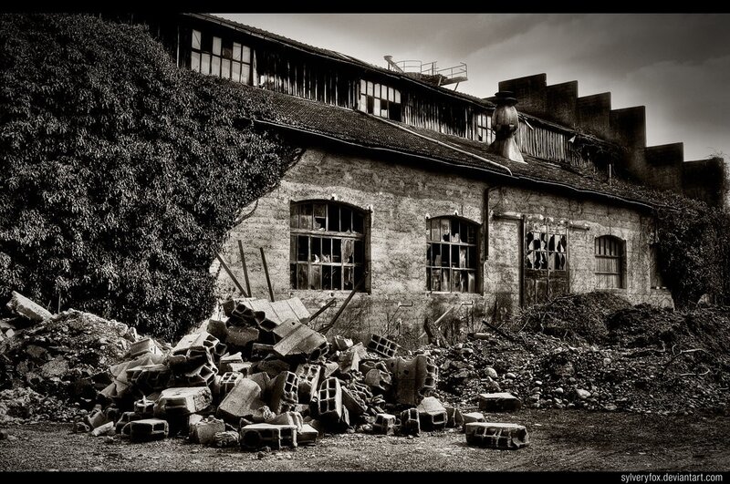 Abandoned Industrial Building — Black, Dramatic, Photograph, Ruins