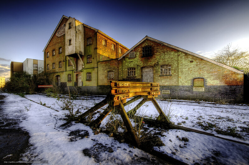 Abandoned industrial buildings in snow
