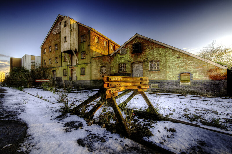 Abandoned industrial buildings in winter