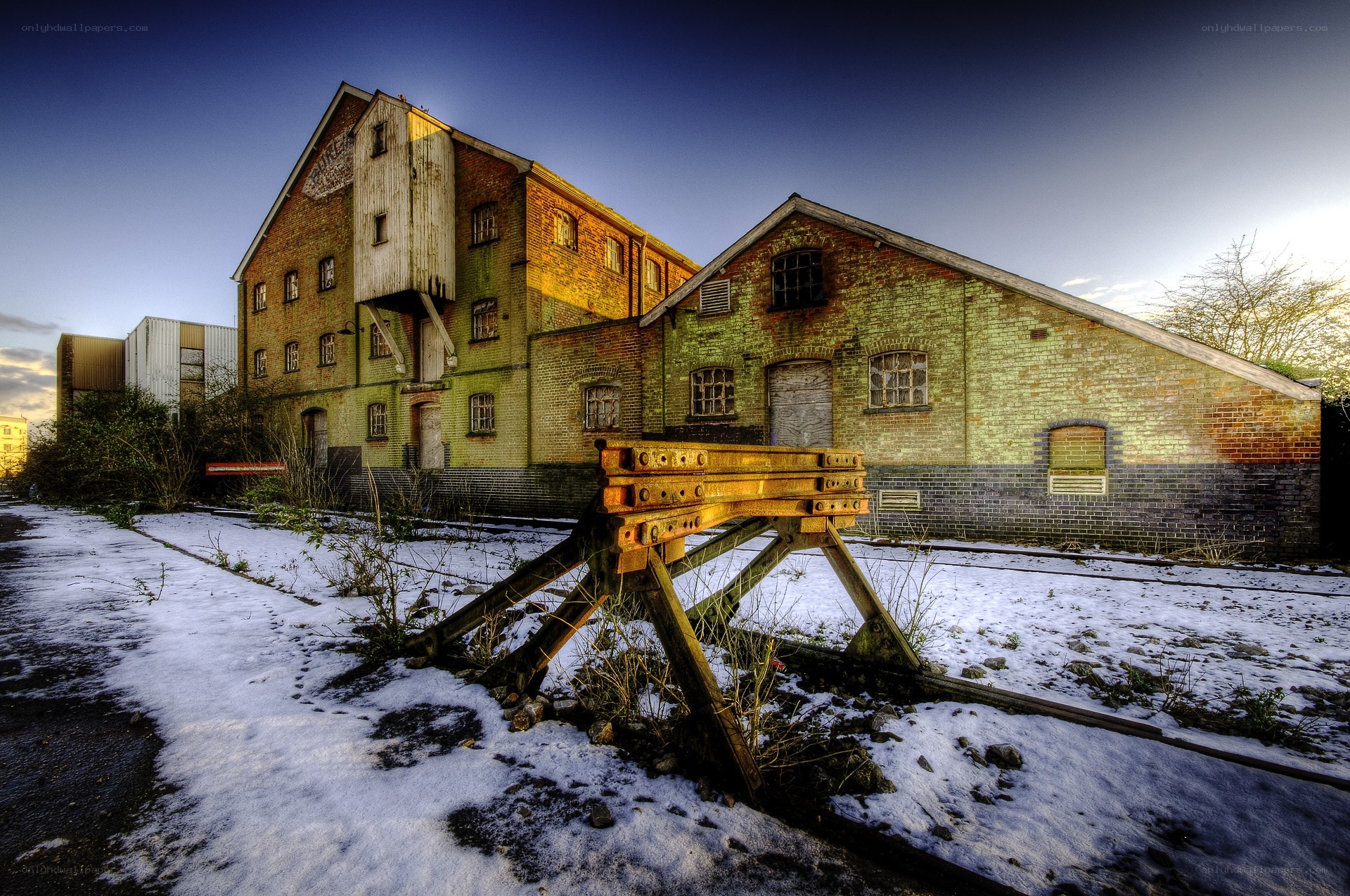 Abandoned industrial buildings in winter