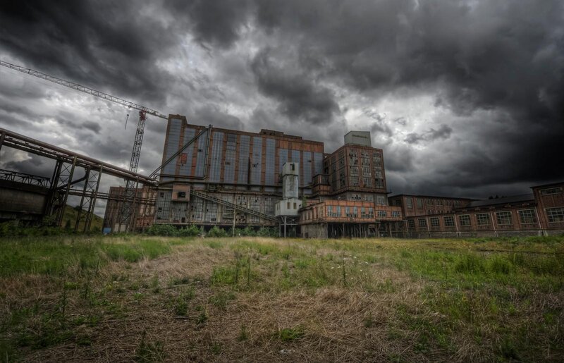 Abandoned Industrial Complex — Gray, Dramatic, Photograph