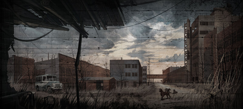 Abandoned Industrial Complex — Gray, Dramatic, Sunset
