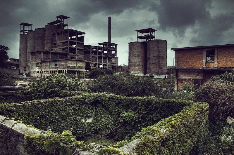 Abandoned Industrial Complex — Green, Dramatic, Photograph, Buildings