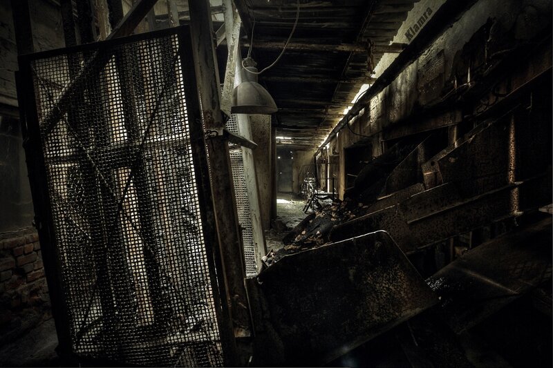 Abandoned Industrial Corridor — Black, Dramatic