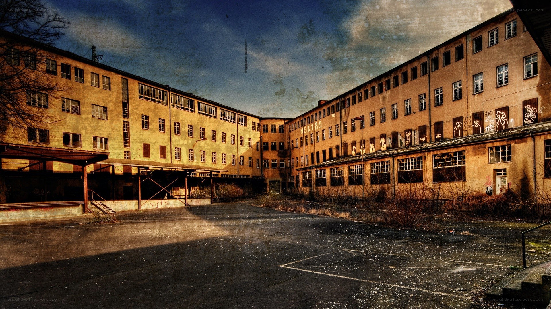 abandoned industrial courtyard
