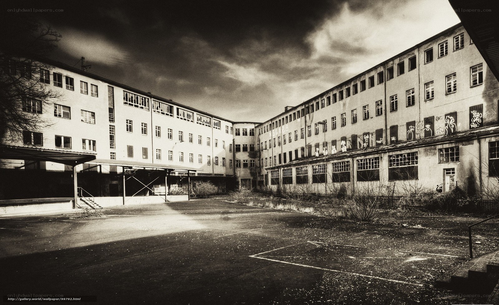 Abandoned industrial courtyard