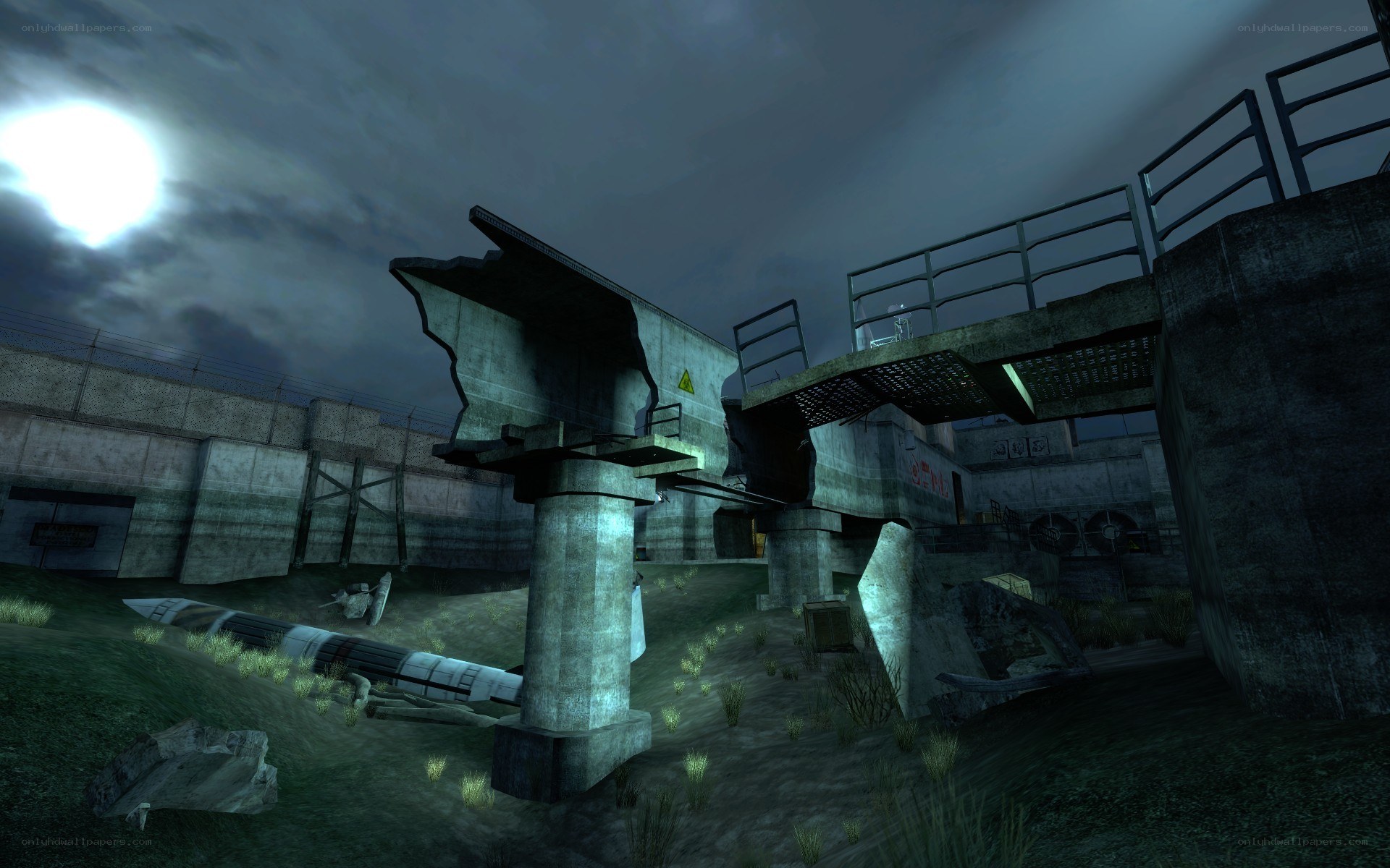 abandoned industrial facility at night