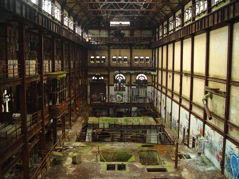 Abandoned industrial hall interior