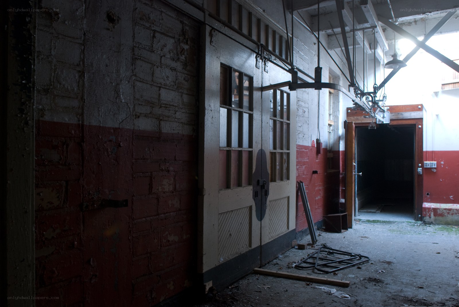 abandoned industrial hallway