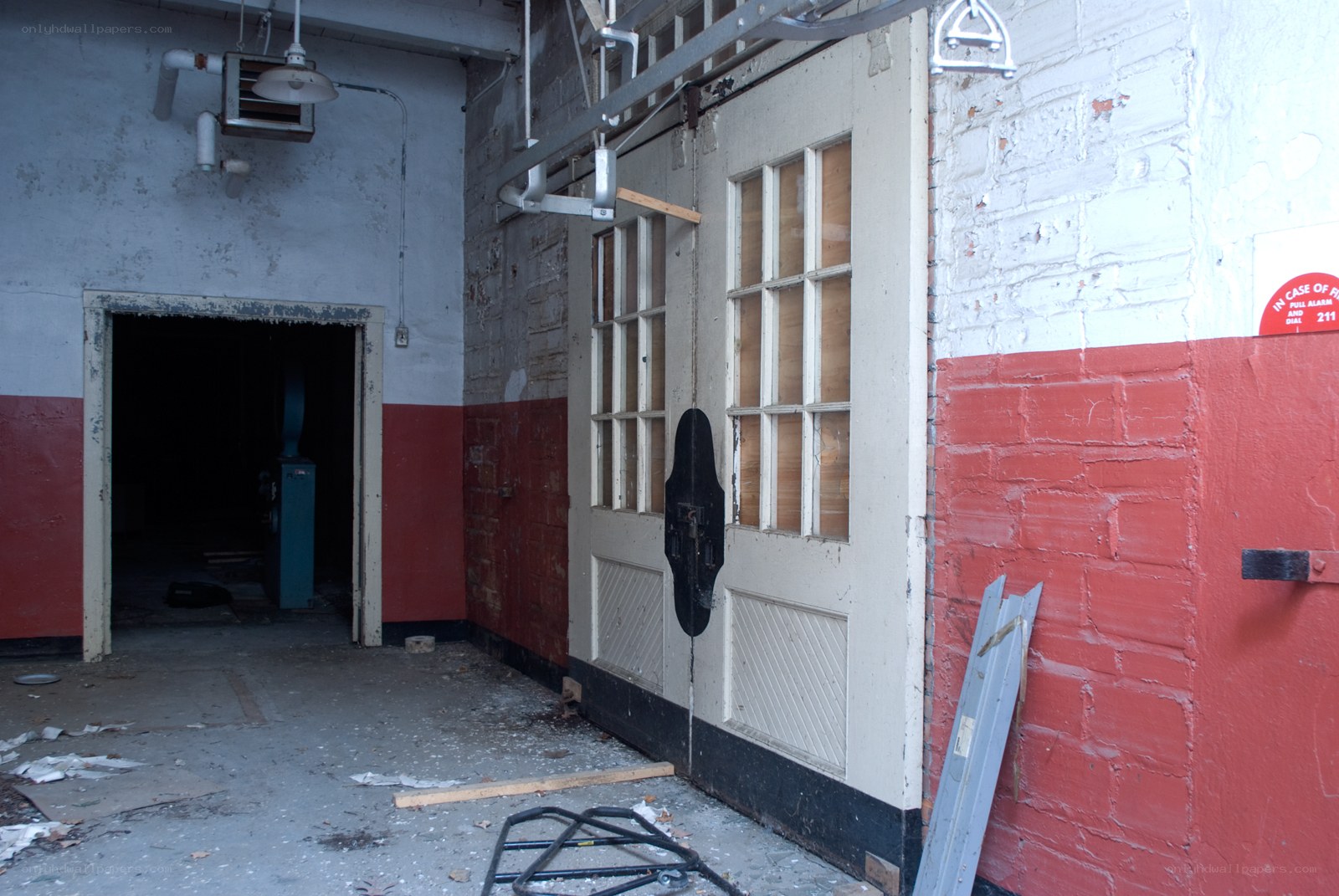 abandoned industrial hallway