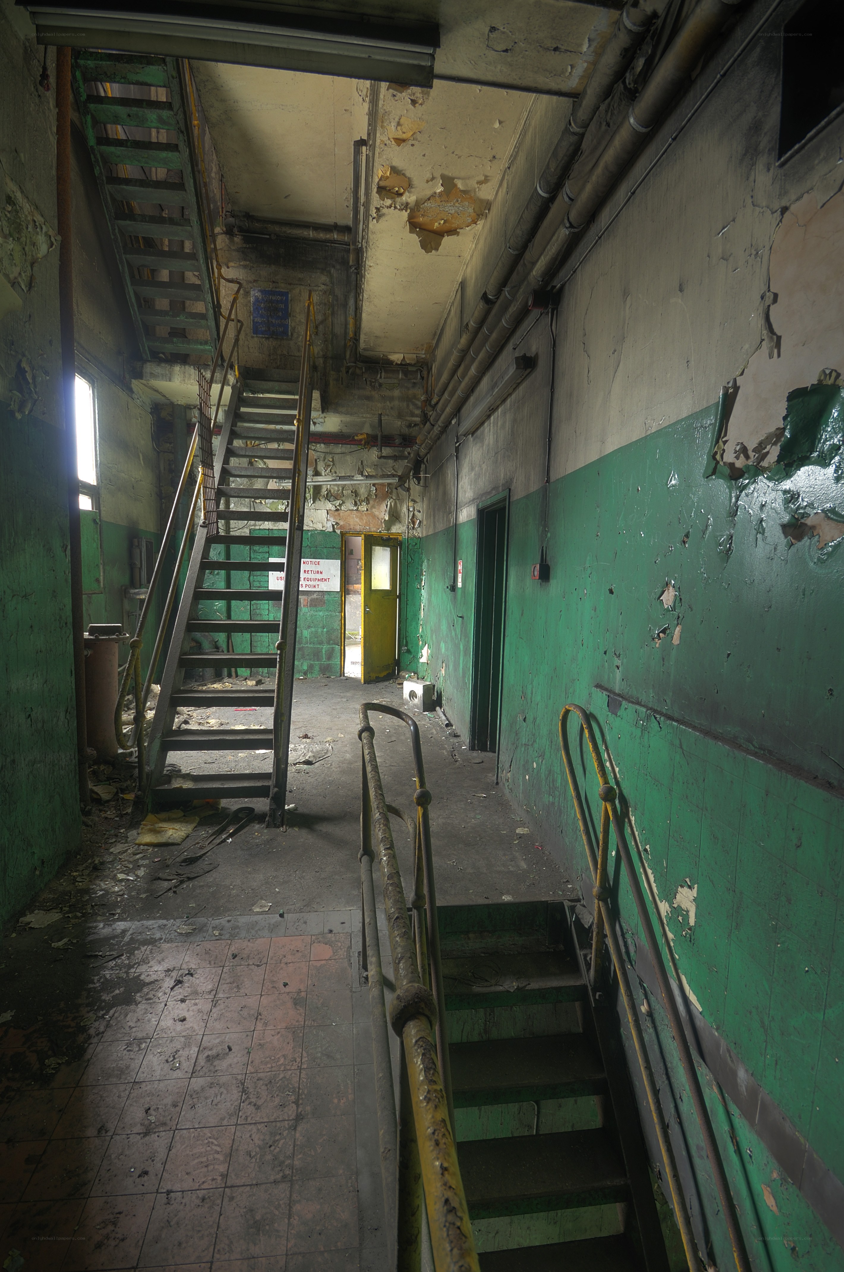 abandoned industrial hallway