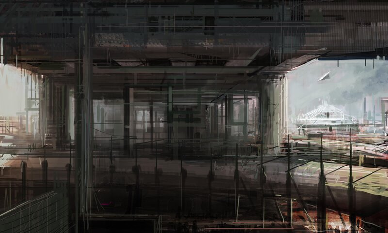 Abandoned Industrial Interior — Gray, Dramatic, Digital Art