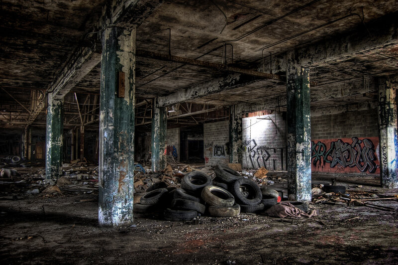 Abandoned Industrial Interior — Gray, Dramatic