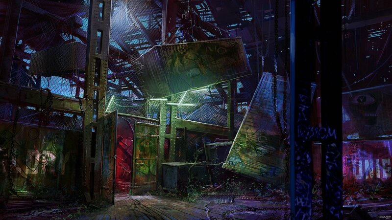 Abandoned Industrial Interior — Green, Dramatic