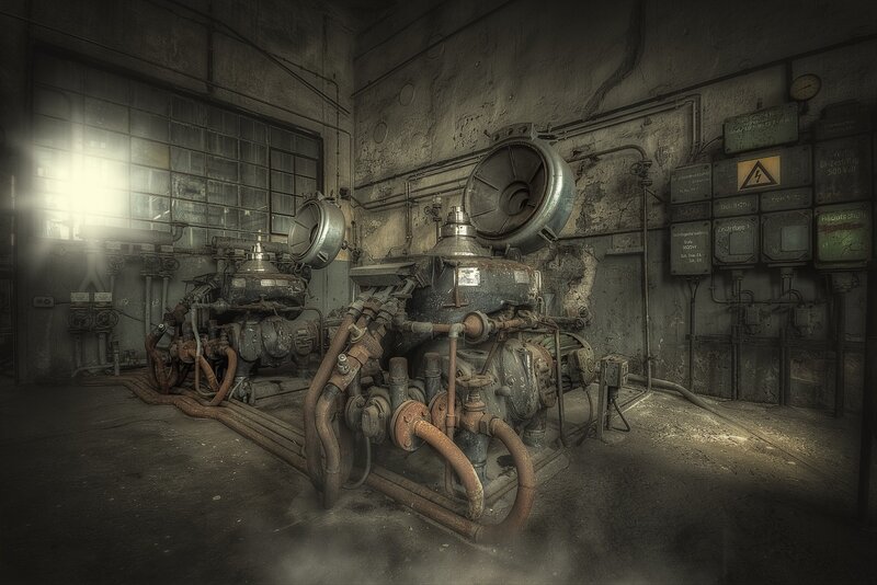 Abandoned Industrial Machinery — Gray, Dramatic