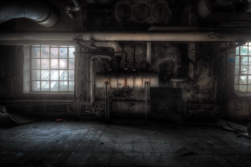 Abandoned Industrial Room — Gray, Dramatic