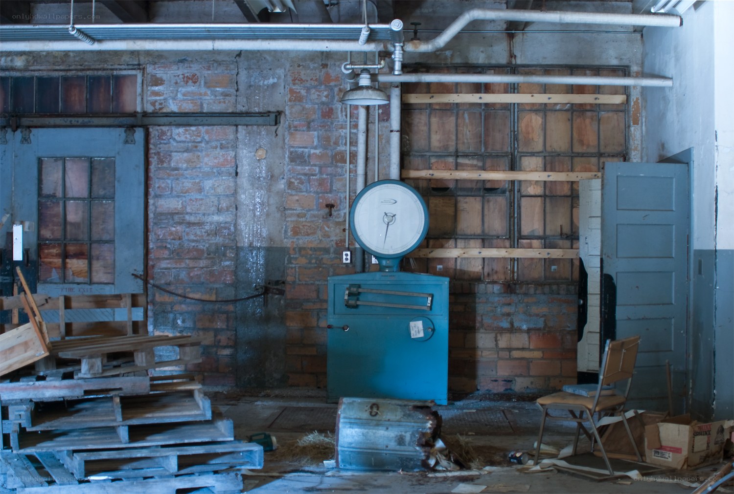 abandoned industrial room with scale