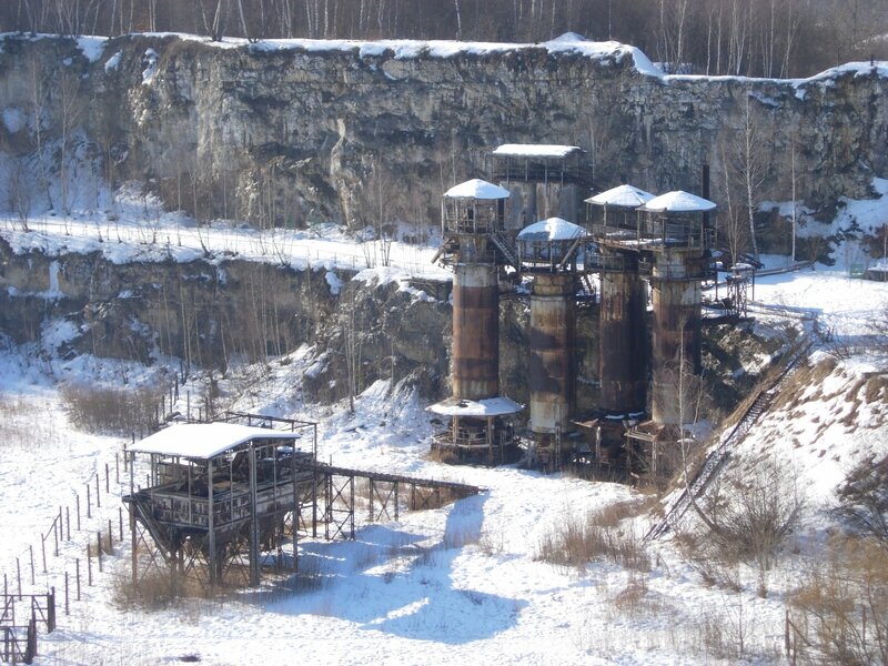 Abandoned industrial site in winter