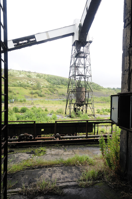 Abandoned industrial site with crane