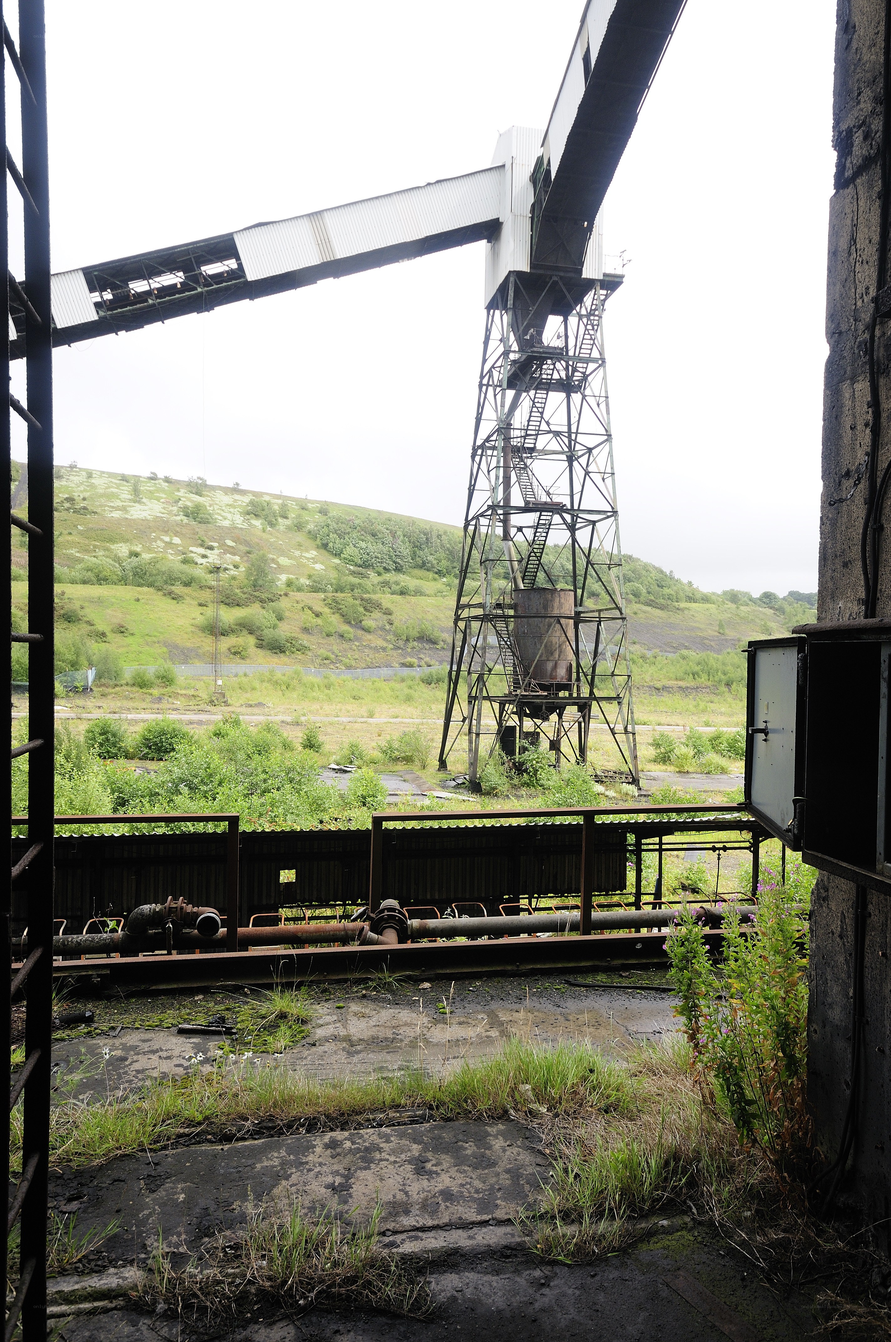 Abandoned industrial site with crane