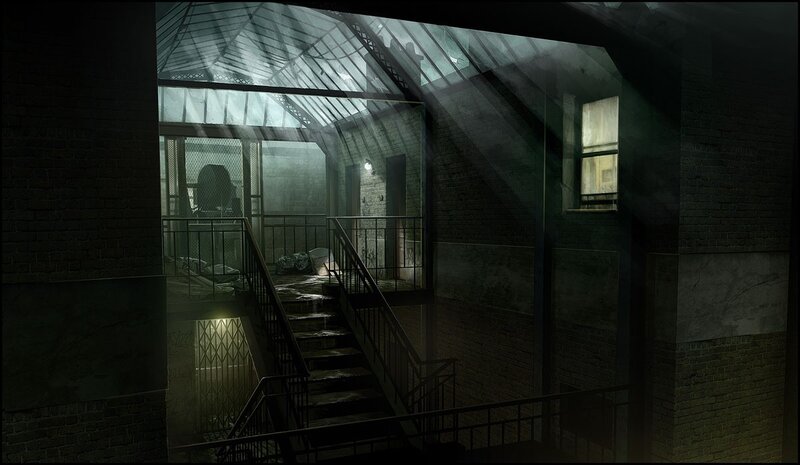 abandoned industrial stairwell